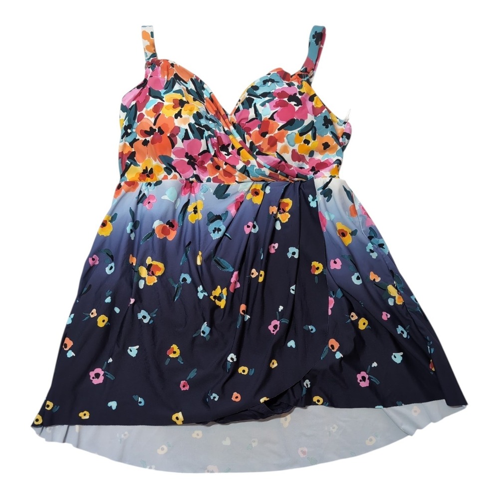 Anne Cole Swim Dress Women 16W NEW Floral Ombre Beach Pool Resort Swimsuit